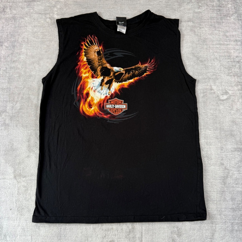 Harley Davidson Shirt Mens XL Black Sturgis Flaming Eagle Biker Muscle Tee